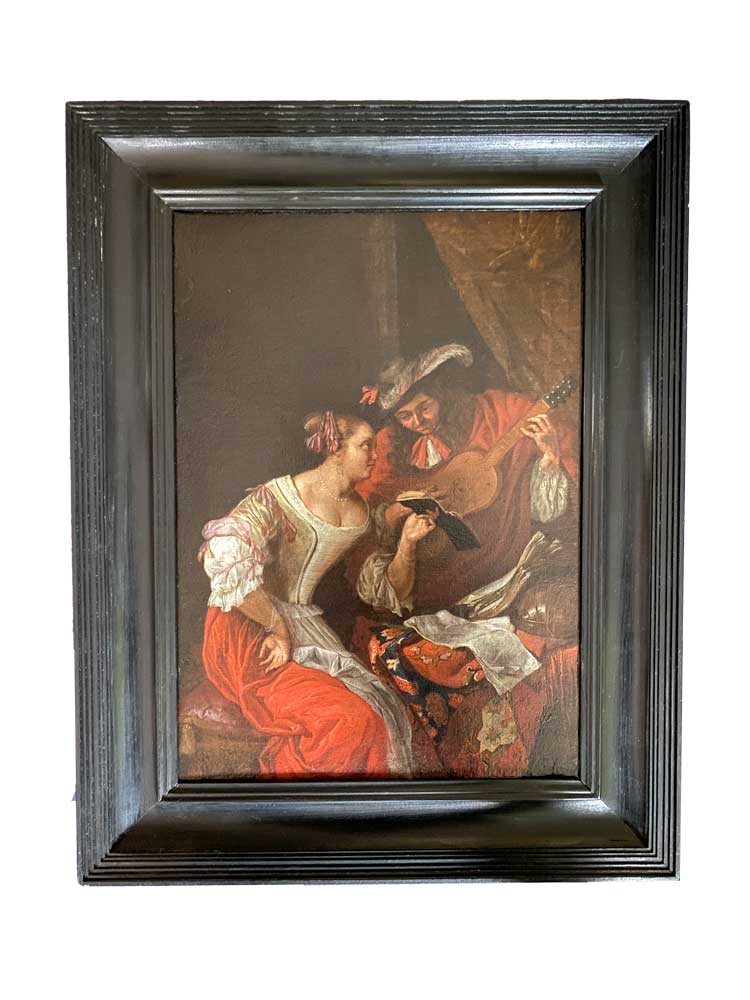 Gemäldepaar Leidener Feinmalerei „Musizierendes Paar“ und „Liebespaar“ in Wiesbaden